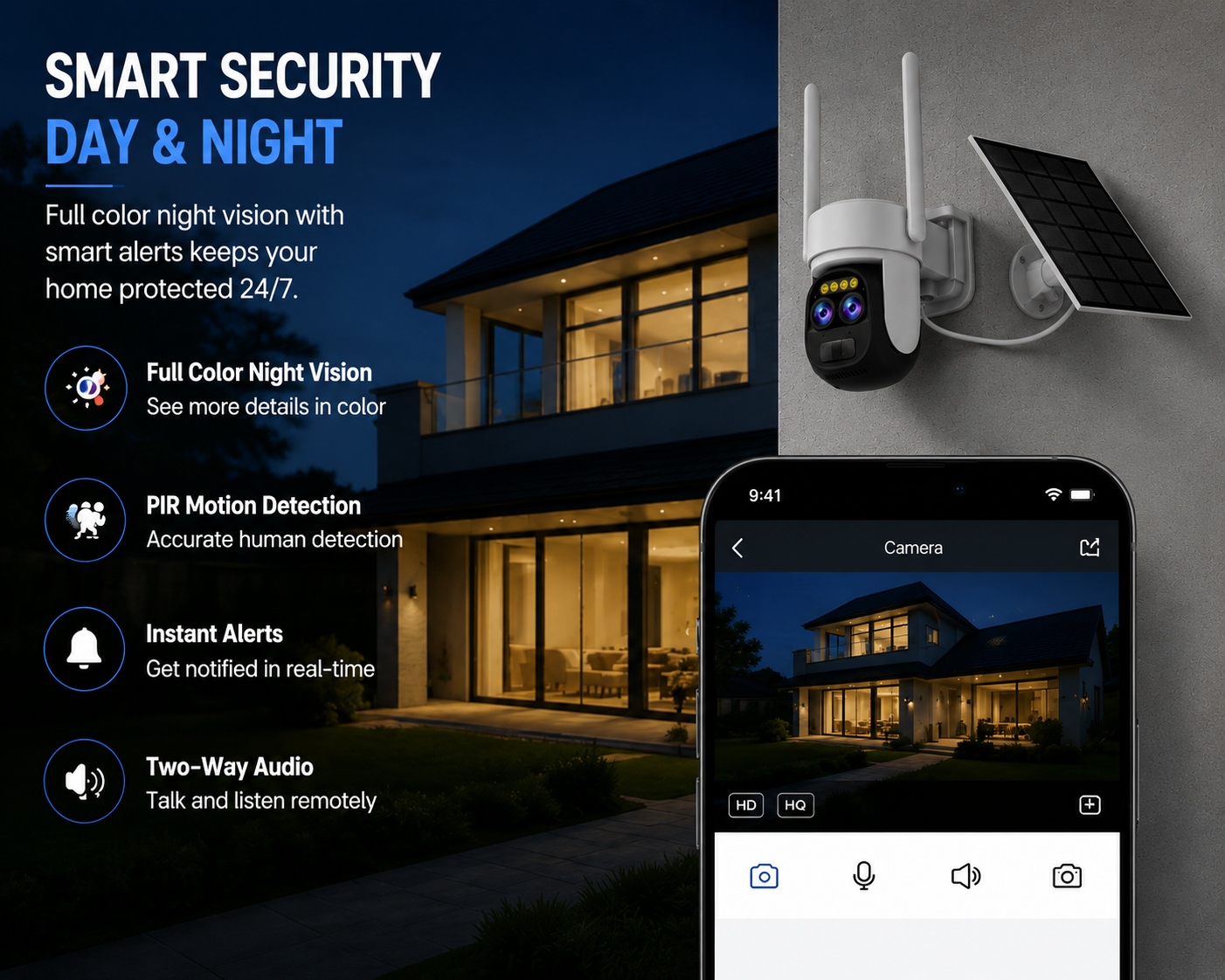 Solar WiFi Security Camera Dual Lens 10X Zoom | PTZ Outdoor Camera
