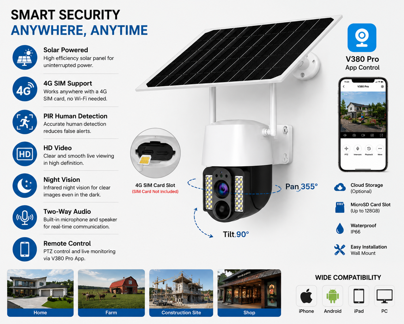 Solar 4G Smart Security Camera V380 Pro