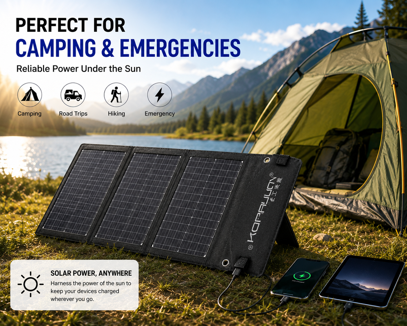 30W Foldable Solar Panel Charger | Portable Outdoor Solar Power