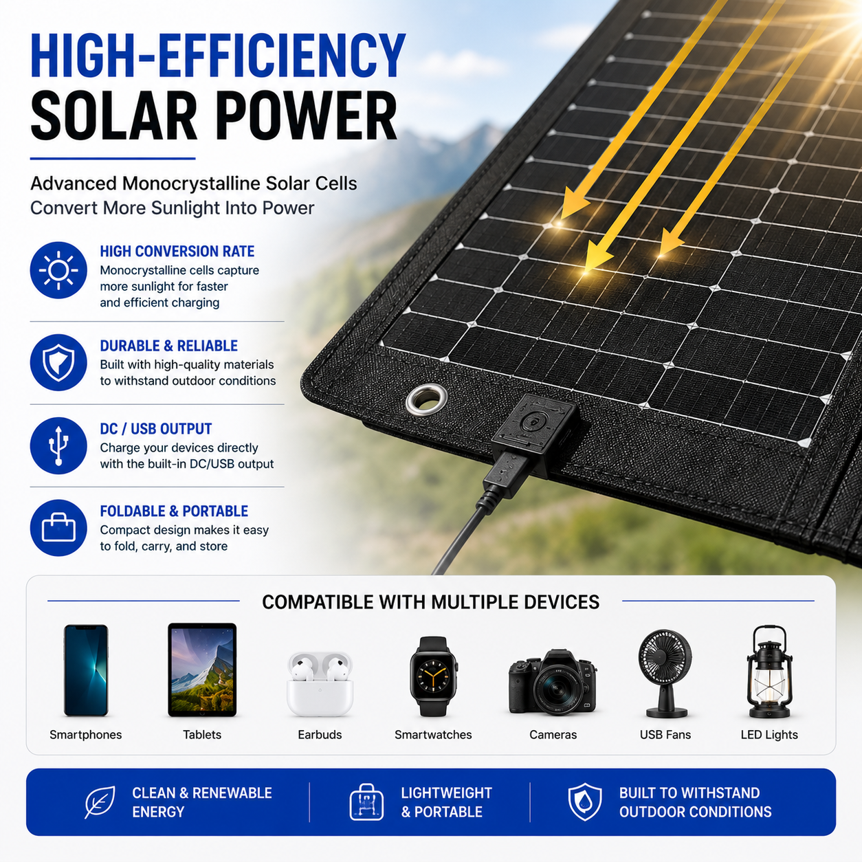30W Foldable Solar Panel Charger | Portable Outdoor Solar Power