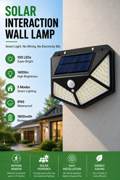 Solar Motion Sensor Wall Light | 100 LEDs Outdoor Waterproof Lamp
