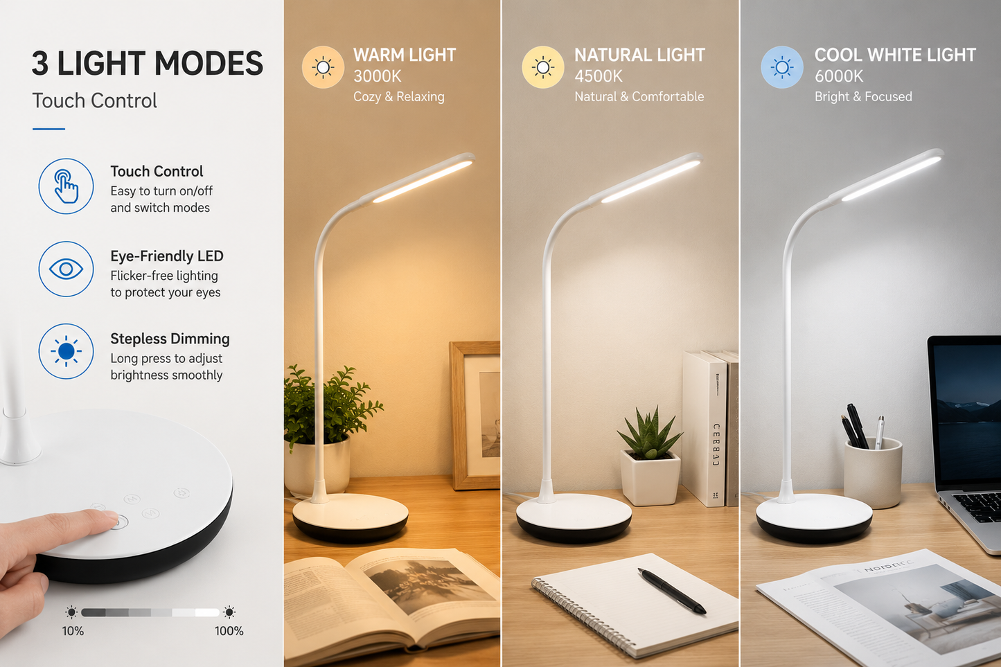LED Desk Lamp – 360° Flexible Touch Lamp