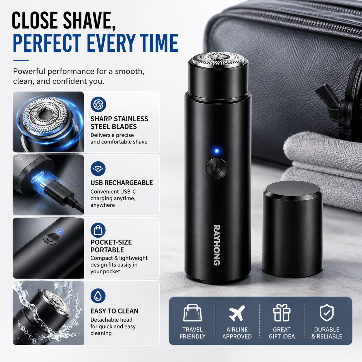 Portable Mini Electric Shaver – USB Rechargeable Razor for Men