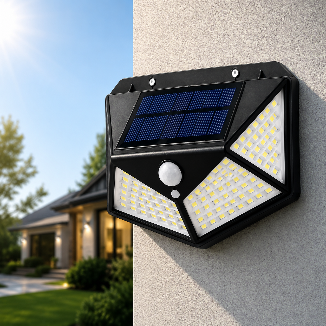Solar Motion Sensor Wall Light | 100 LEDs Outdoor Waterproof Lamp