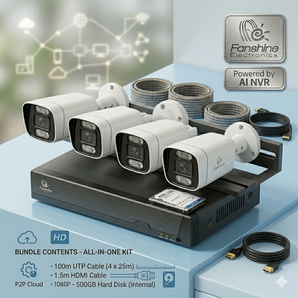Fanshine 10-Channel PoE Security Camera Kit (4-Camera System, 2MP / 5MP Options)