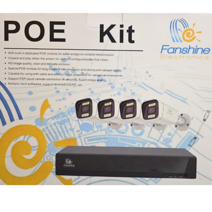 Fanshine 10-Channel PoE Security Camera Kit (4-Camera System, 2MP / 5MP Options)